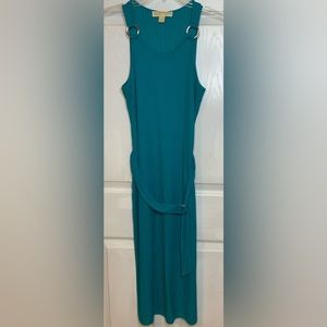 NWT Michael Kors Tile Blue Ribbed Trim Dress Size (S)